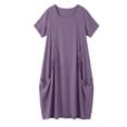 thumbnail image 5 of Dvprdro Crewneck Short Sleeve Side Drawstring Tie Hem Side Pockets Loose A Line Maxi Dress for Women 2026 Summer Beach Casual Solid, 5 of 7