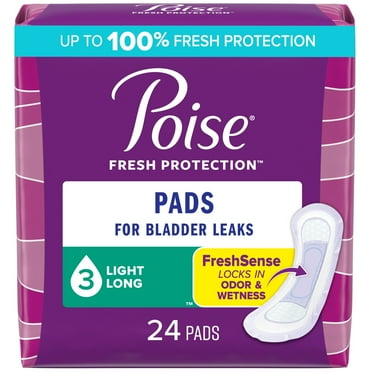 Poise Incontinence Pads for Women, 3 Drop Light Absorbency, Long Length, 24 Count