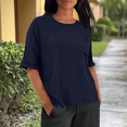 thumbnail image 2 of womens tops short sleeve summer Elbow Length Sleeve Coop Neck T-Shirts Casual Loose Comfy Lightweight Trendy Basic Shirts with Pocket, 2 of 7