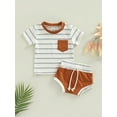 thumbnail image 2 of Franhais Baby Boys 2Pcs Summer Outfits, Short Sleeve Striped Print Pocket Tops + Shorts Set, 2 of 7