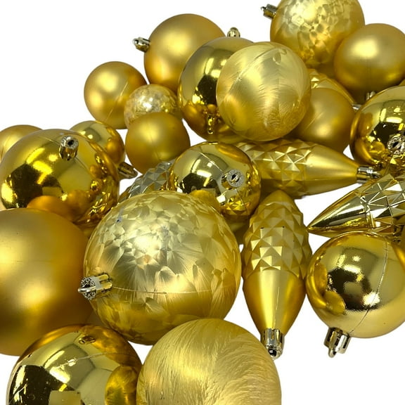 31 Piece Shiny and Matte Gold Christmas Ball and Cylinder Ornaments 5 Inch