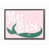 Stupell Industries Pink and Green Shiny Mer Babe Mermaid Tail Fairy Tales & Fantasy Painting Black Framed Art Print Wall Art, 16 x 20