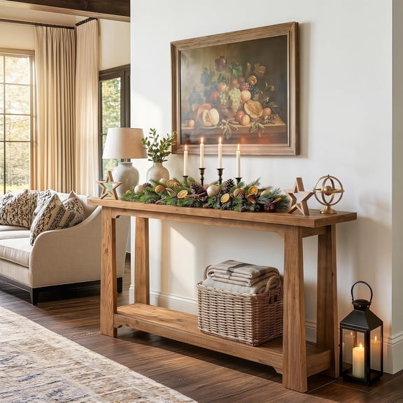 Finmind Solid Wood Console Table, 55" Sofa Table, Hallway, Foyer, Living Room, Natural