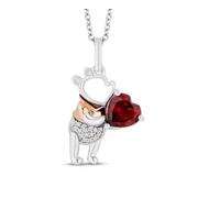 NEW LATEST ENTERPRISES 2.00Ct Heart Cut Lab Created Garnet Winnie the Pooh Pendant 14K Two Tone Gold Plated