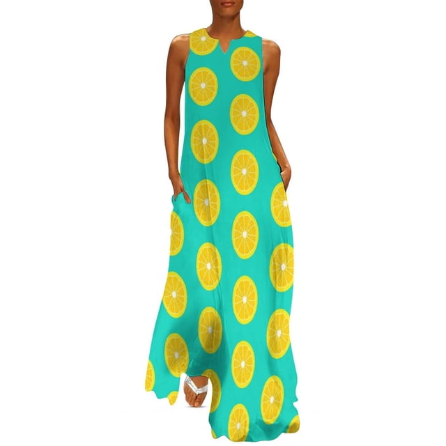 Robe Citron Aquarelle Été Rayures Bleues et Blanches Mode Coréenne Bohemia Longues Robes Design Moderne Maxi Grande Taille