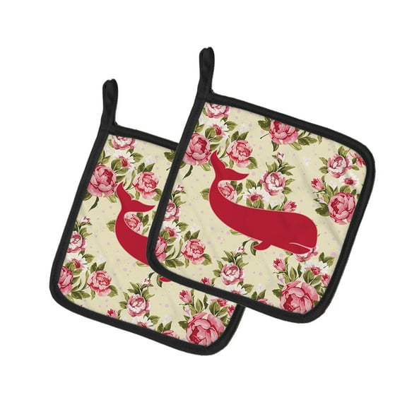 Caroline's Treasures BB1021-RS-YW-PTHD Whale Shabby Chic Yellow Roses Pair of Pot Holders , 7.5HX7.5W, multicolor