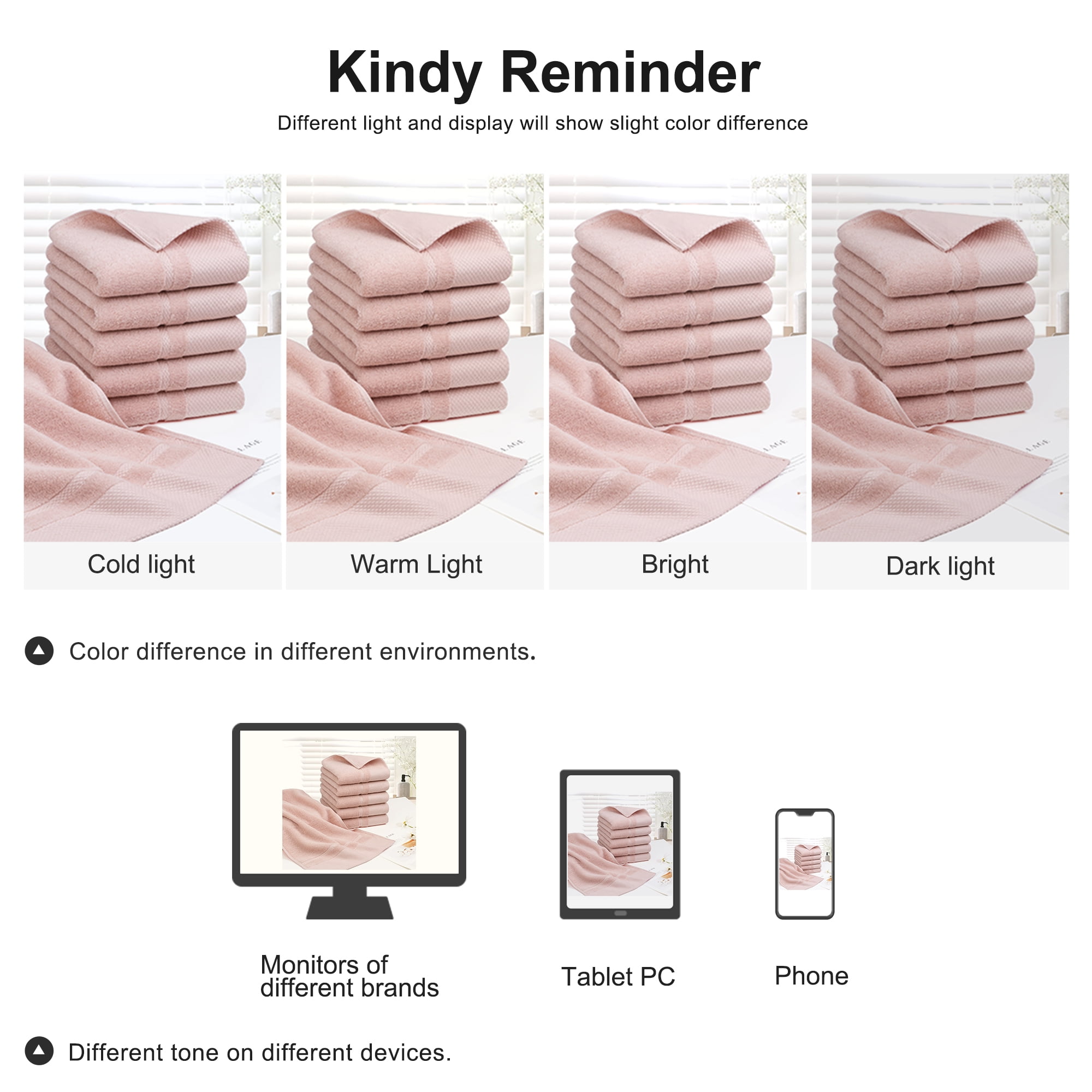 Unique Bargains 100% Cotton Absorbent Hand Towel Set 14"x30" Misty Rose 6 Pcs