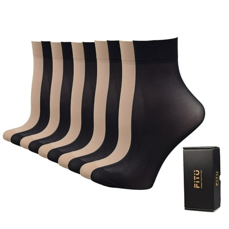 

FITU Women s 10 Pairs Sheer Nylon Ankle High Tights Hosiery Socks (with Gift Box) (5 Beige 5 Black)