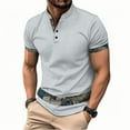 thumbnail image 2 of QUINDOS Short Sleeve Mens Shirts Casual Collared Polo Shirts Patchwork Tennis Loose Waffle Solid T-shirts, 2 of 3
