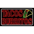thumbnail image 1 of Red Tacos Burritos LED Neon Sign 20 x 37 - inches, Black Square Cut Acrylic Backing, with Dimmer - Bright and Premium built indoor LED Neon Sign for restaurant window and interior decor., 1 of 7