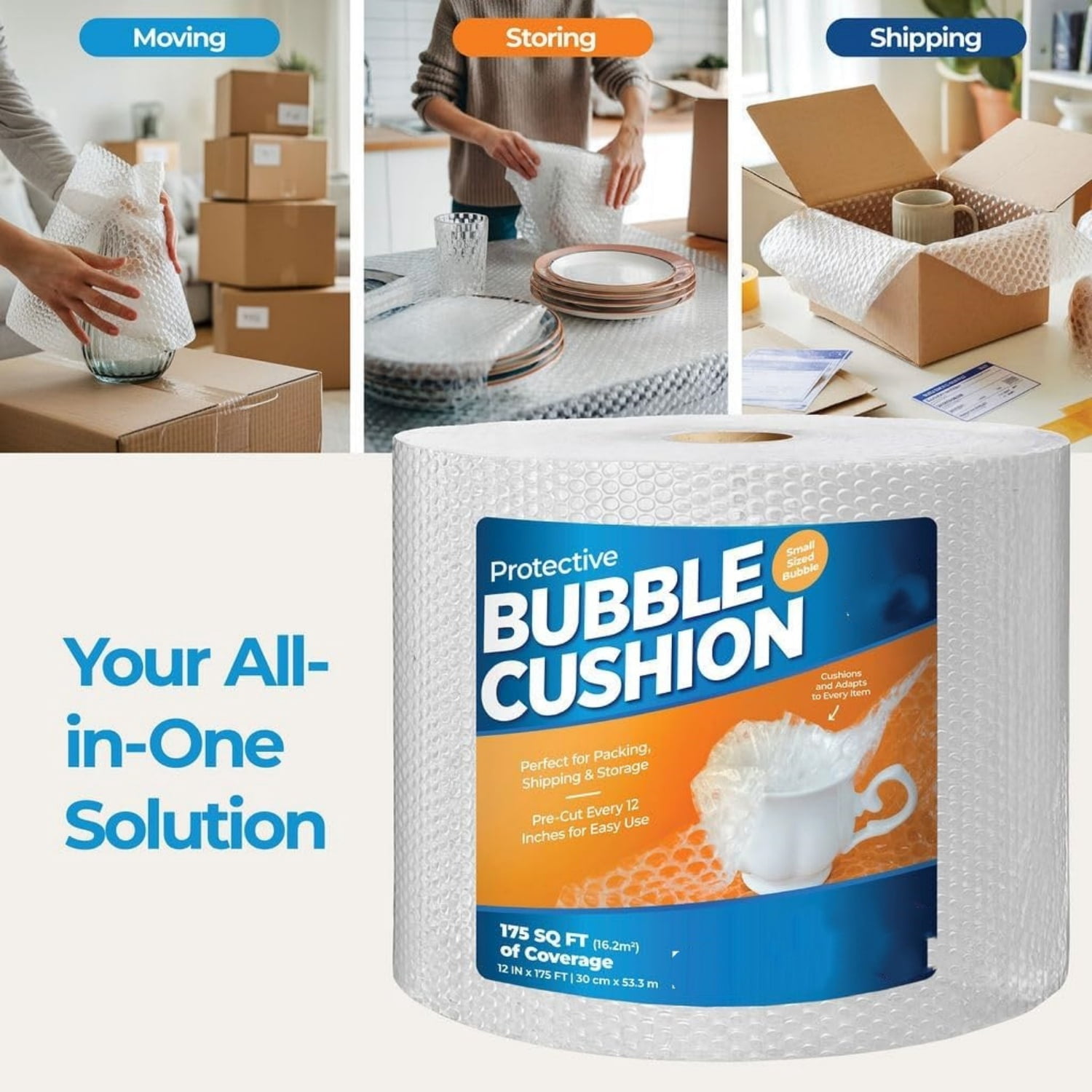 Bubble cushion Wrap for Packing & Moving - 12" Width X 175 FT - Bubble cushion Wrap for Moving, Extra Protection Packaging Boxes & Mailers, Perforated Every 12 IN, Clear Cushioning Wrap (2 pack)