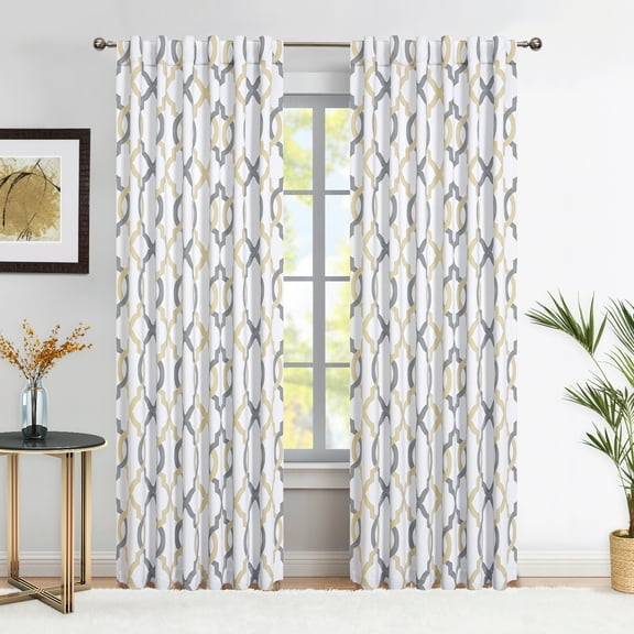 Decoultimatex Blackout Yellow Gray Geometric Thermal Insulated Curtains, 52” x 84” (2 Panels)