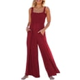 thumbnail image 2 of KIJBLAE Women's Jumpsuit Fashion Full Length Trousers Jumpsuit For Girls Solid Color Comfy Lounge Casual Pants Sleeveless Suspender Jumpsuit Wine S, 2 of 6