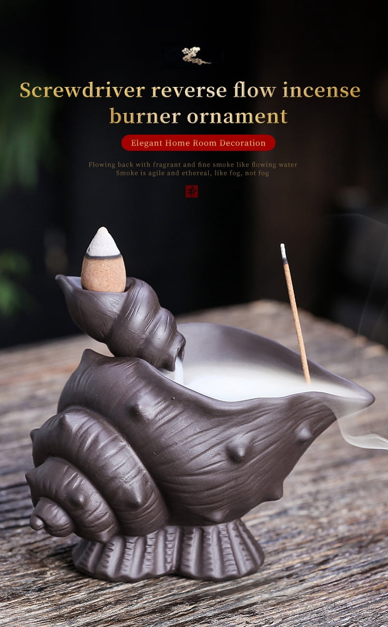 Handmade Purple Clay Conch Home Decor Backflow Incense Burner Incense Holder Ceramic Desktop Decor