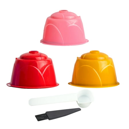 

1 Set of Reusable Coffee Capsule Coffee Tamper Filter Cup Compatible for Dolce Coffee Machine with Spoon and Brush (Pink Red Yell