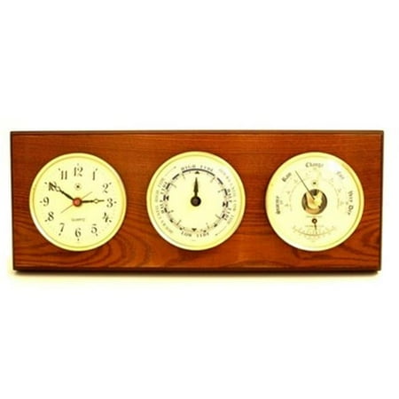 International Quartz Clock Tide Clock & Barometer with Thermometer - Oak Wood