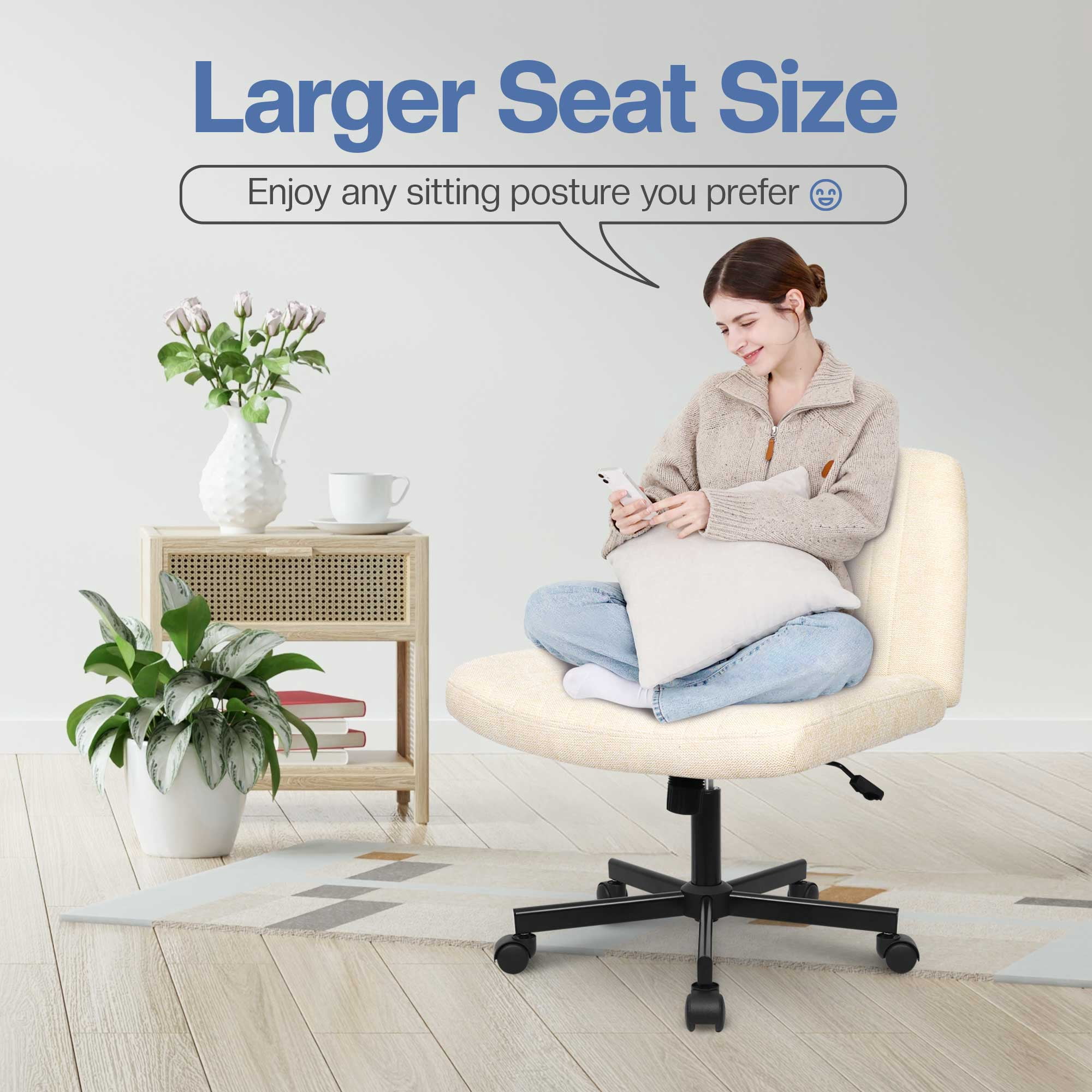 Celtoss Criss Cross Home Office Chair, Fabric Armless Swivel Task Computer Chair with Wheels, Beige