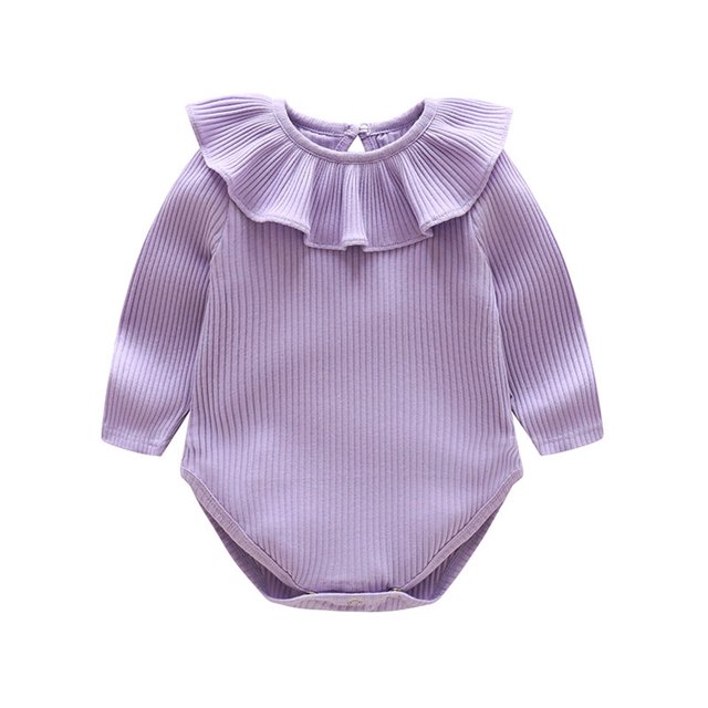 2025 Baby Boys Girls Romper Spring Fall Solid Color Jumpsuit Ribbed Cotton Long Sleeves Jumpsuit Purple