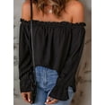 thumbnail image 5 of Women'S Off Shoulder Top Ruffle Long Sleeve Chiffon Blouse Casual Loose Shirts Black XXL, 5 of 8