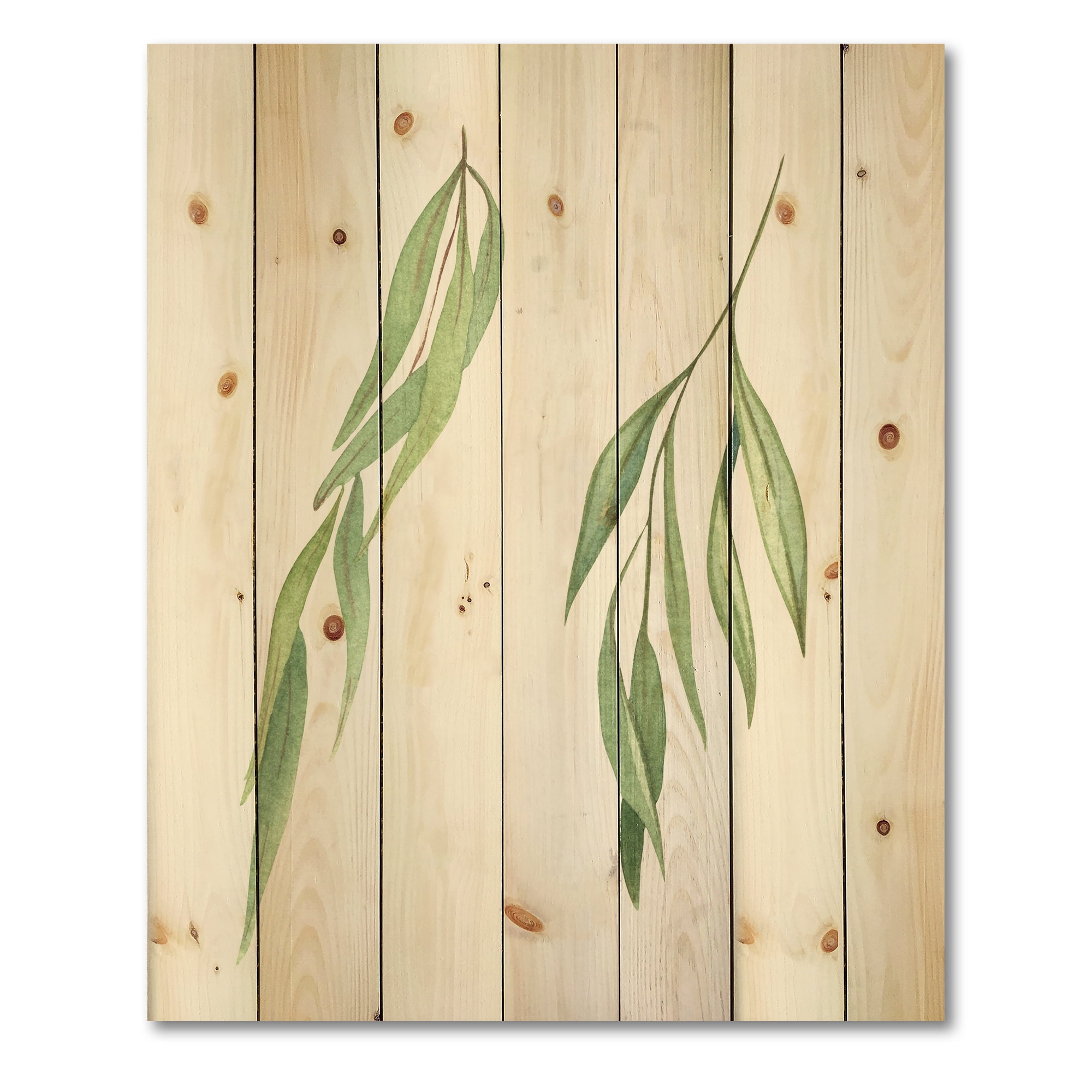 Designart 'Two Willow Branches On White' Farmhouse Print on Natural Pine Wood
