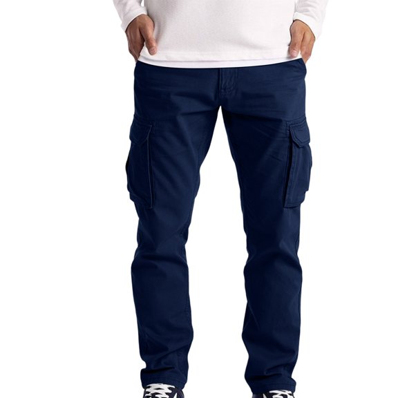 Hsovts Men's Straight Leg Cargo Pants, Regular Fit Solid Multi Pocket Casual Outdoor Work Wear Long Trousers Blue 4xL