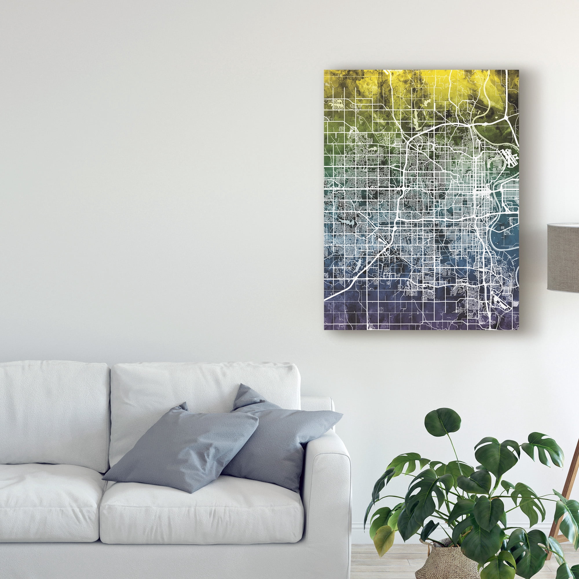 Trademark Fine Art 'Omaha Nebraska City Map Blue Yellow' Canvas Art by Michael Tompsett