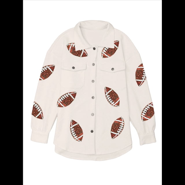 Chaqueta de con Lentejuelas y Diseño Desgastado para Fútbol Femenino, Abrigo Tipo Sobretodo de Rugby con Parches M