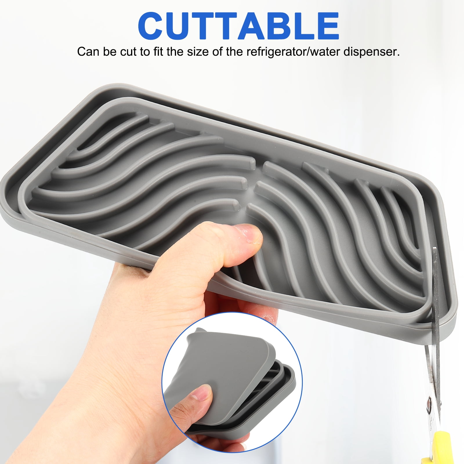 Uxcell Rectangular Refrigerator Drip Catcher - Non-Slip Silicone Mini Dispenser Drip Collector Fridge Spills Water Pad Catch Basin with with Rectangular Small Drain for Drainage, Grey