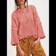 thumbnail image 4 of Suéteres Cortos de Punto para Mujer, de Gran Tamaño, con Mangas 3/4 y Cuello Redondo, Informales, para Otoño. Sandía Roja XL, 4 of 6