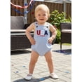thumbnail image 4 of BemeyourBBs Newborn Baby Boy Girl My First 4th of July Outfit Patriot Independent Day Summer Clothes Romper Overalls USA Flag Embroidery Sleeveless Square Neck Backless Jumpsuit Bodysuit Overalls, 4 of 9