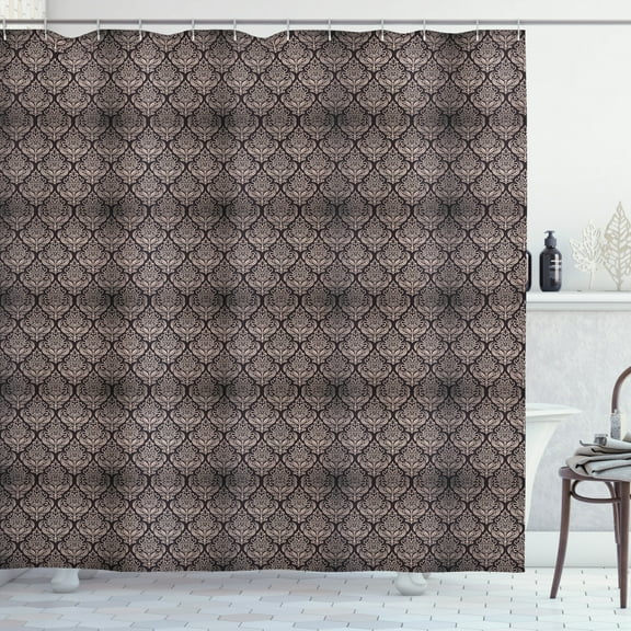 Ambesonne Damask Shower Curtain, Flower Motif, 69"Wx84"L, Beige and Charcoal Grey