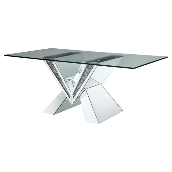 Acme Noralie Dining Table in Mirrored Faux Diamonds and Clear Glass