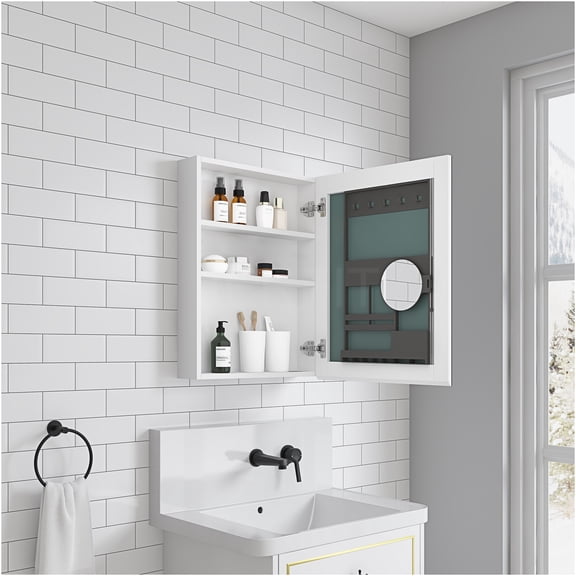 JERFIT 20x26 Inch White Surface Mount Medicine Cabinet with Beveled Mirror, Soft Close Door & Spacious Storage for Bathroom Organization