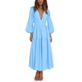 thumbnail image 1 of xiaxaixu Robe Longue Femme Couleur Unie Col en V Manches Longues Grande Balançoire Boho Mode Printemps Automne Décontractée Ample Vacances, 1 of 7