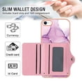 thumbnail image 4 of For iPhone 7 / 8 / SE 2022 & 2020 Marble Patterned Case with Card Holder, Back Folio Kickstand PU Leather + Soft Crystal Bumper Edge, Magnetic Clasp Back Cover,Darkpurple, 4 of 6
