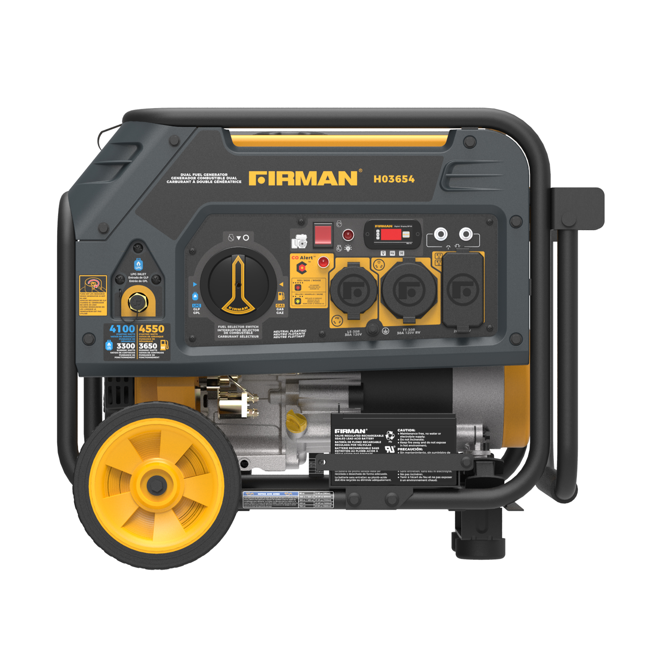 FIRMAN 3650W Dual Fuel Push Button Start Power Generator, CO Shut-Off