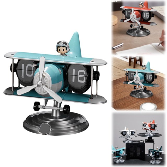 WRXMIJNHGSA Desktop Ornament Clearance Time Flying Airplane Flip Clock Automatic Mechanical Desk Clock Creative Aircraft Design Table Decor Unique Decorative Timepiece For Home