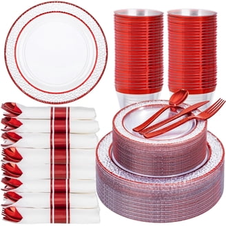 N9R Orange & Gold Plastic Party Dinnerware Set - 180 Pcs For 30 Guests, Disposable Plates, Cutlery & Napkins