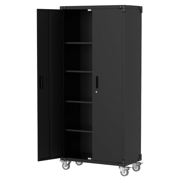 Storage Cabinet Metal 71 inch Tall with Doors and 4 Adjustable Shelves, Lockable Garage Cabinet with Pegboard for Pantry Craft Room Office Workshop Shop