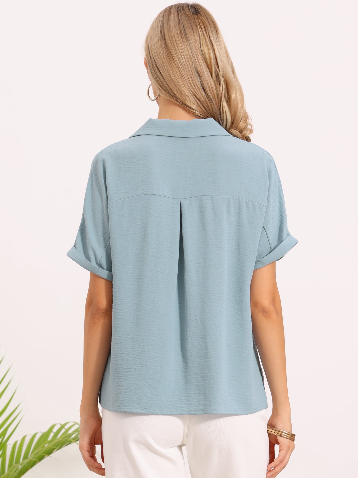 DARING DIVA Women's Business Casual Blouses Casual V Neck Short Sleeve Shirts S Blue