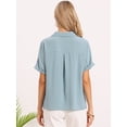 thumbnail image 3 of DARING DIVA Women's Business Casual Blouses Casual V Neck Short Sleeve Shirts M Blue, 3 of 6