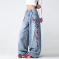 thumbnail image 3 of Mrmall Women's Side Rose Floral Embroidered Wide‑Leg Denim Pants Loose Floor‑Length Baggy Jeans, 3 of 6