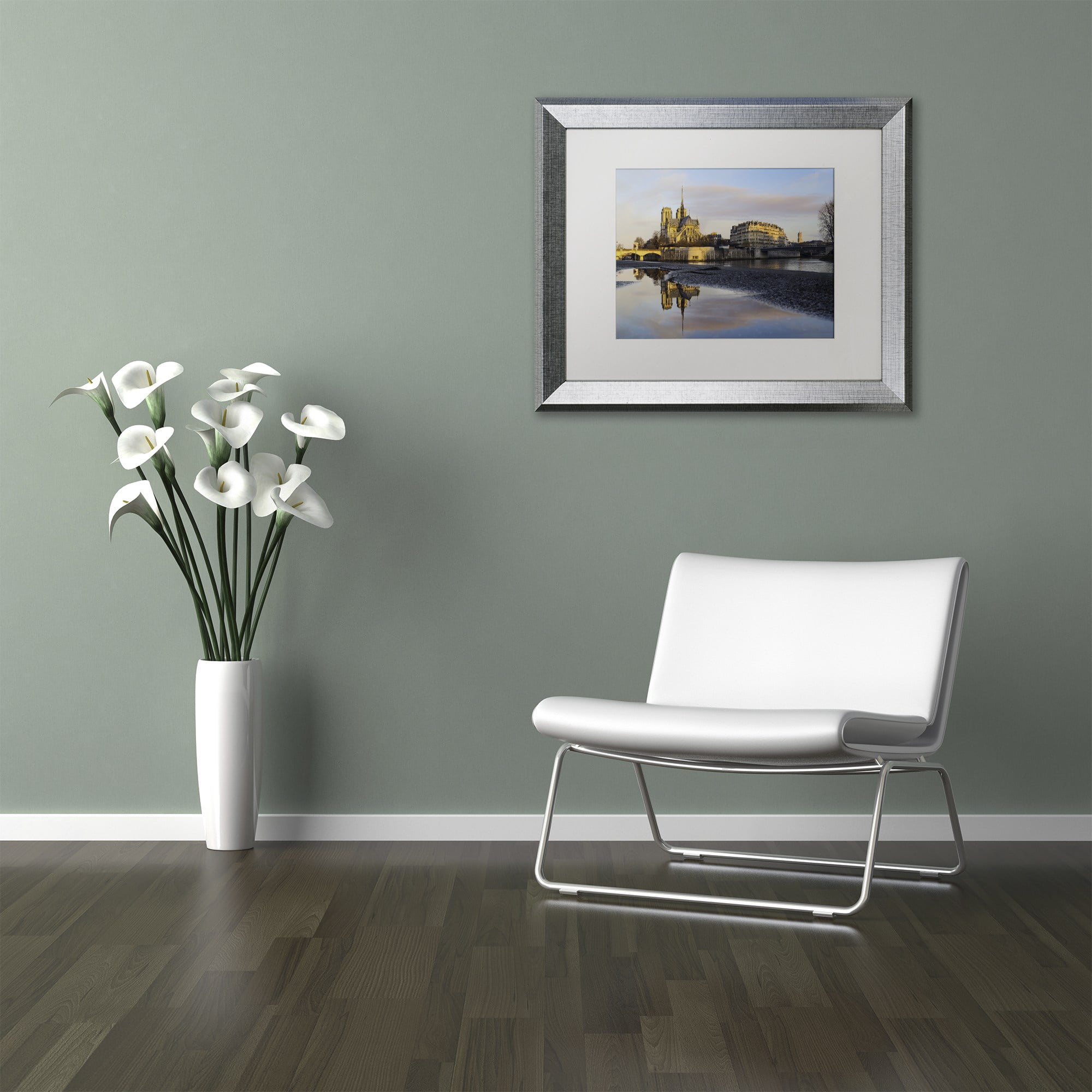 Trademark Fine Art "Sunrise in Notre Dame de Paris" Canvas Art by Mathieu Rivrin, White Matte, Silver Frame