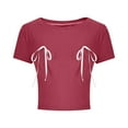 thumbnail image 5 of Blczomt Short Sleeve Trendy Tops for Women 2025 Crop Workout Basic Tees Red Going Out Bow Tie Summer Womens Blouses Dressy Casual, 5 of 7