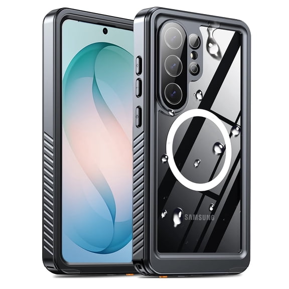 AICase for Samsung Galaxy S26 Ultra Rugged Waterproof Case,IP68 Certified Underwater Shockproof Mag Safe Built-in Screen Protector Full Body Protective Cover With Lanyard ,Black/Clear Magnetic Cover