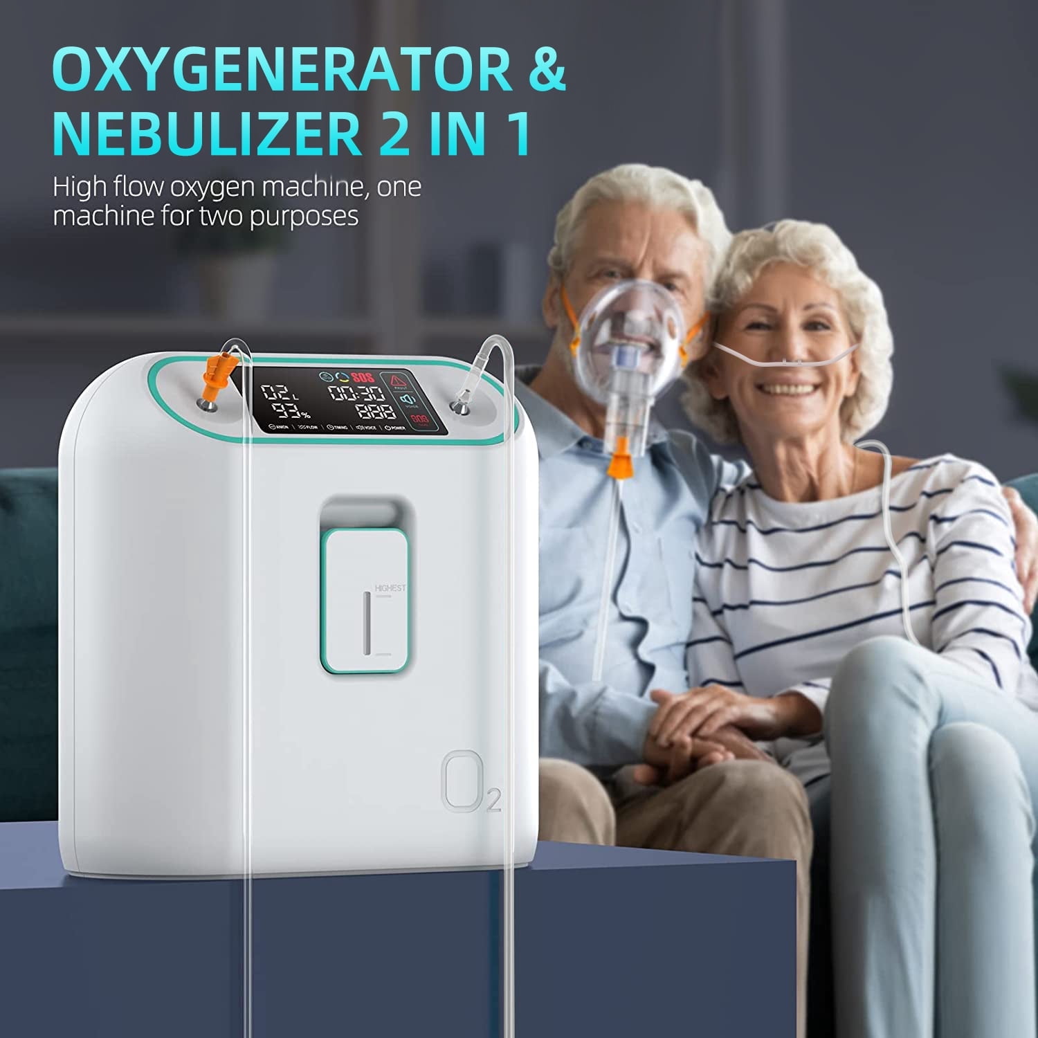 Portable oxygen tube machine for home and travel (2-9L), complete set of accessories