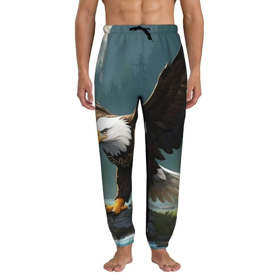Kdxio Forest River Bald Eagle Pattern Joggers,Sweatpants for Men with Pockets-Small
