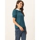 thumbnail image 3 of Blusa De Manga Corta Con Cuello Peter Pan En Contraste Vintage Para Mujer Lago Azul S, 3 of 5