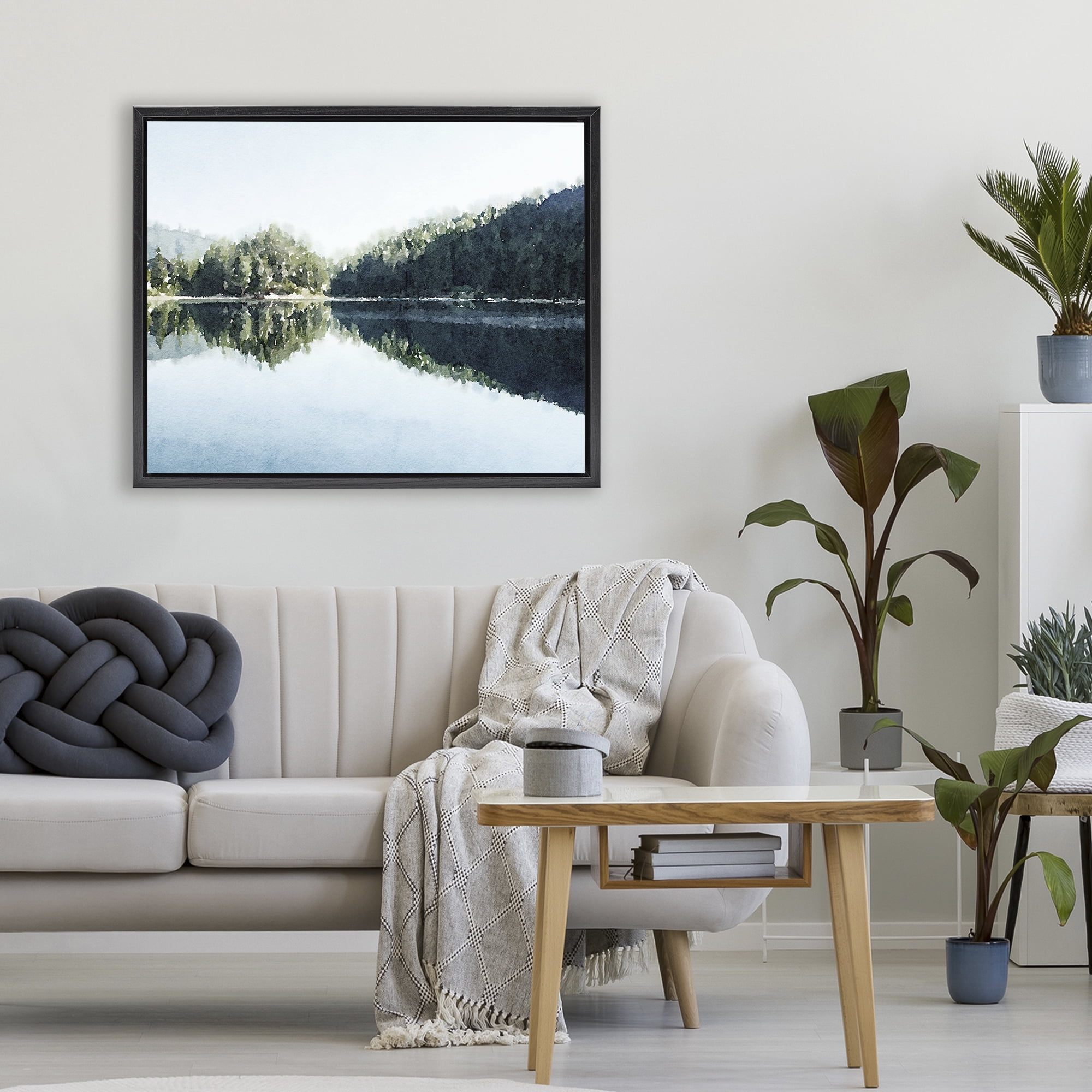 Stupell Industries Blue Lake Reflections Black Framed Floater Canvas Wall Art, design by Kim Curinga