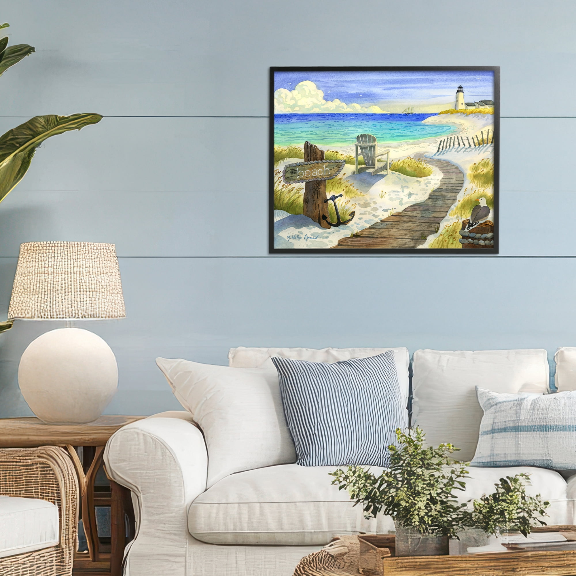 Stupell Industries Boardwalk To The Lighthouse Black Framed Giclee Art, design by Robin Altman